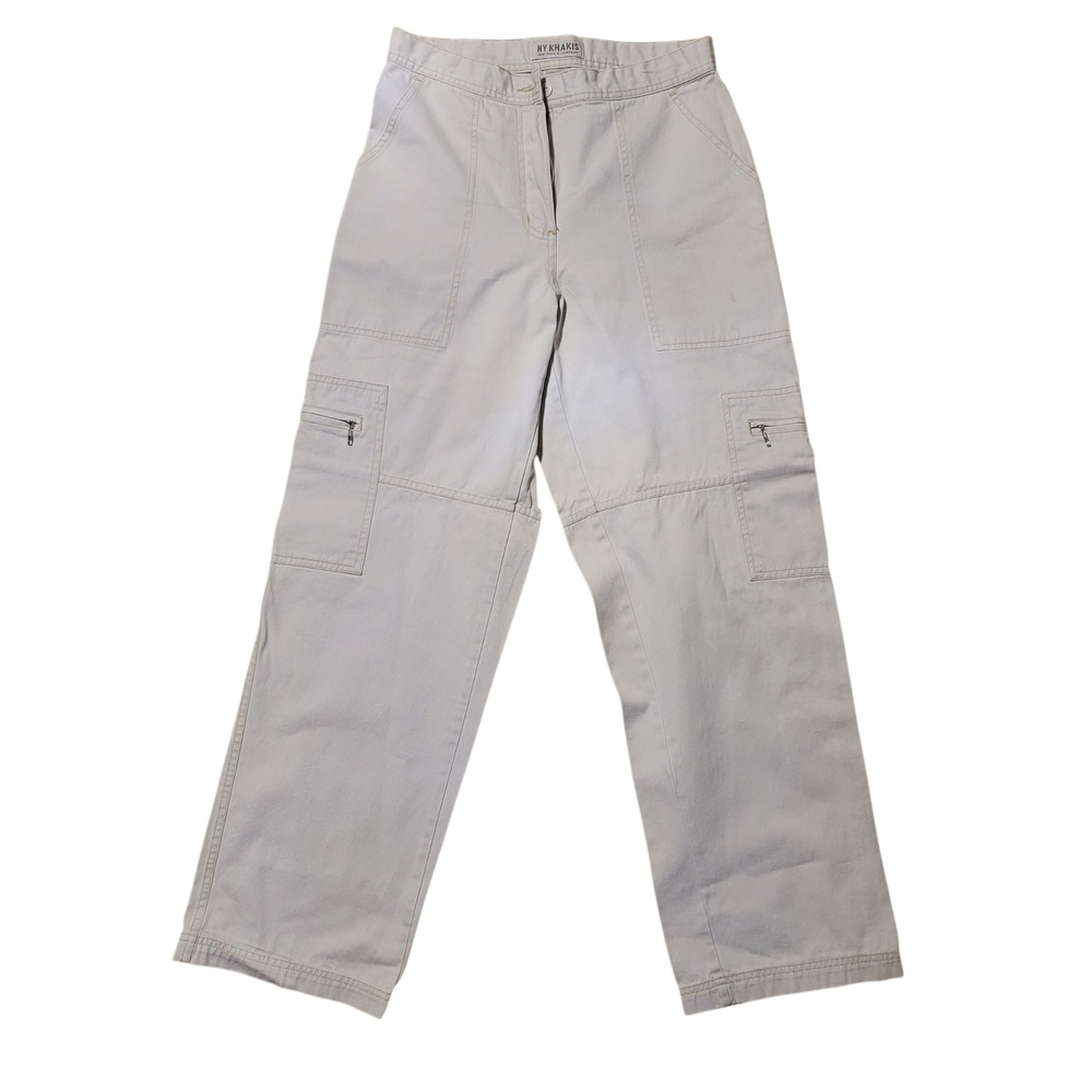 NY Khakis New York & Company Women Cargo Pants Tan High Rise Straight Leg Size 8